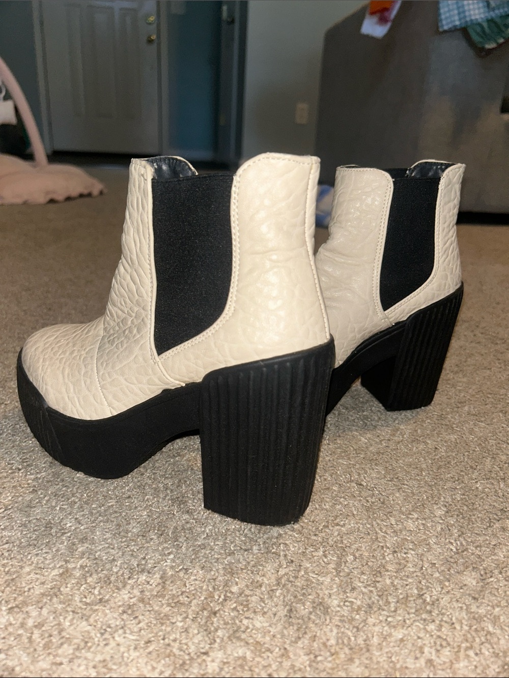Platform Booties in Cream and Black